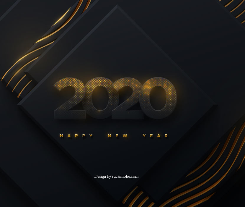 科技感黑金3D立体2020字体设计AI源文件下载