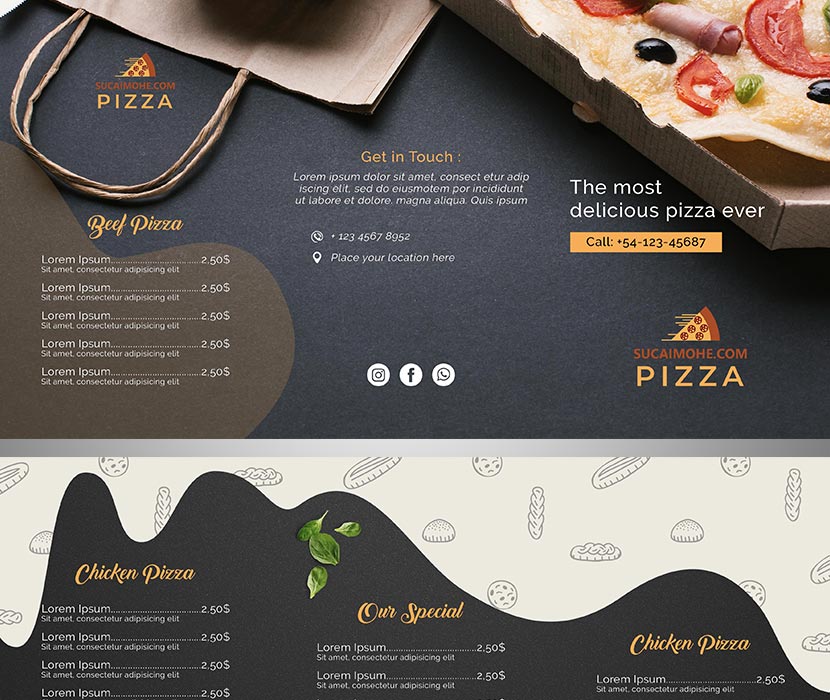 欧式西餐披萨菜单三折页上设计PSD源文件