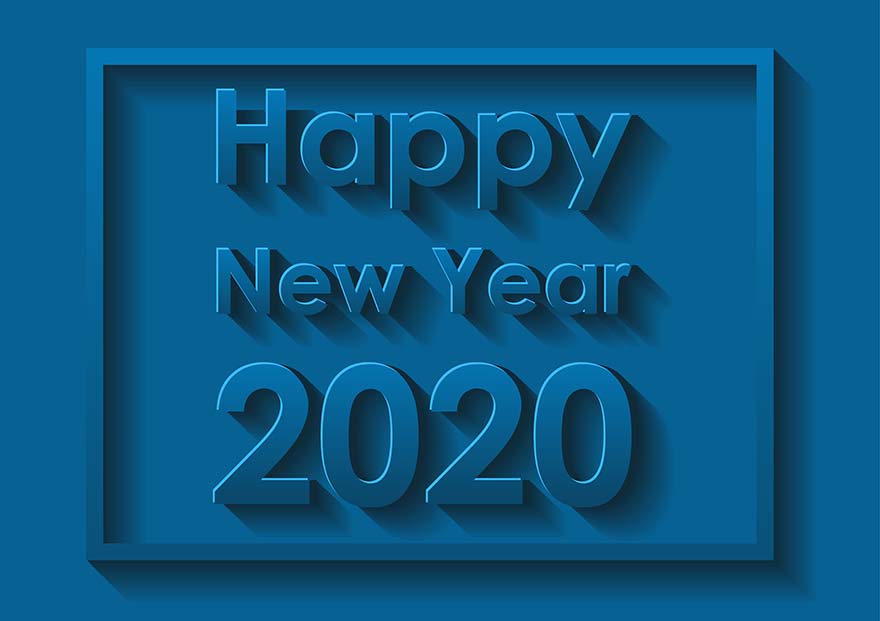 蓝色立体2020立体3D文字设计happy-new-year-card-design-blue