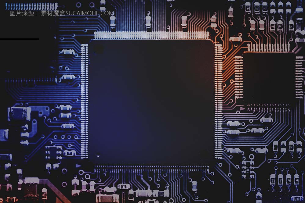 主板特写技术上的智能微芯片背景