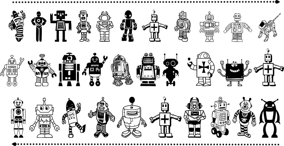 robots-机器人 侧影 Web 互联网 网络 3d R2d2 复古人的机器人 符号 设计 机器狗