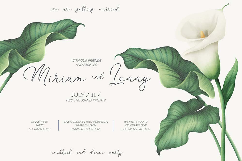 美丽的白色百合花婚礼请柬背景模板beautiful-wedding-invitation-template-with-white-lilies
