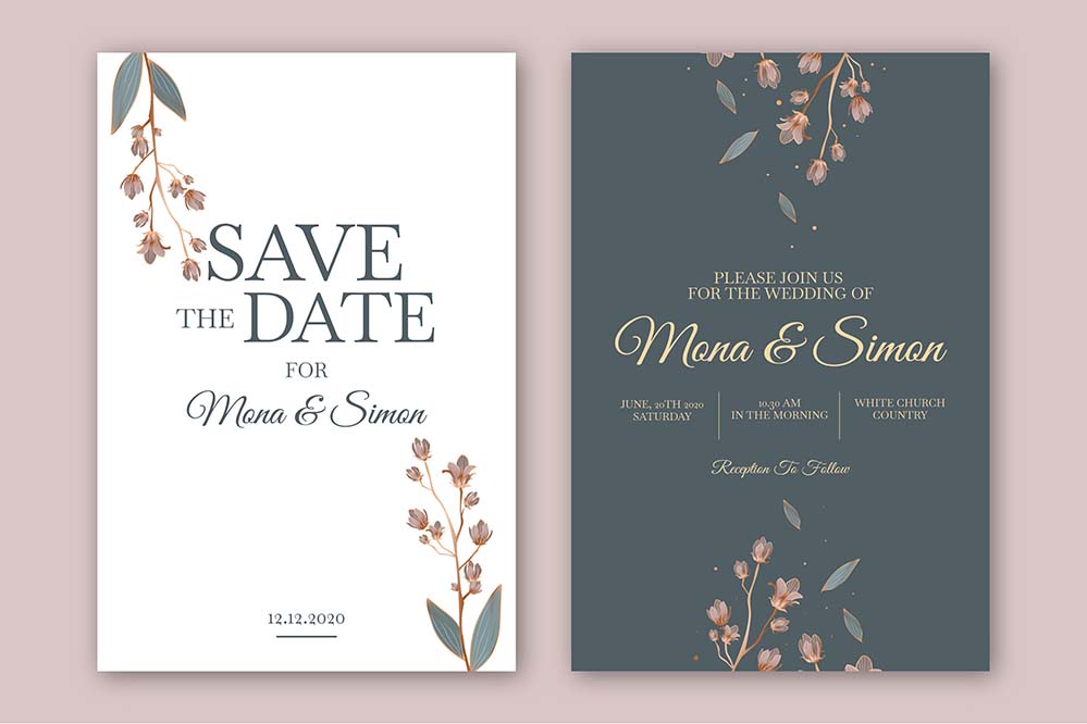简约花卉婚礼请柬模板minimalistic-floral-wedding-invitation-template