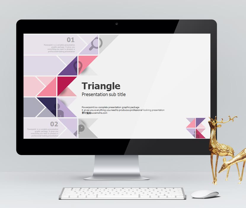 清新文艺创意三角形主题设计PPT课件模板