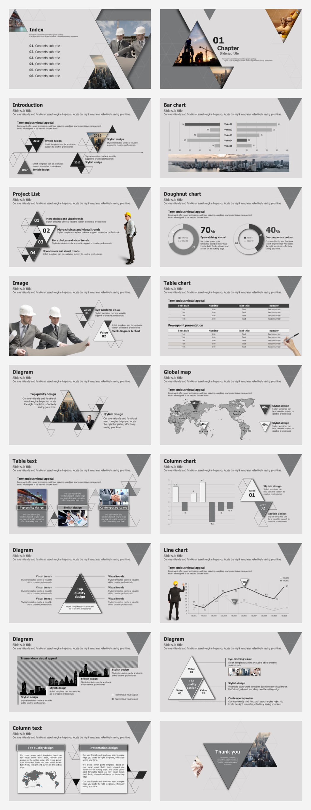 创意商务三角形排版建筑施工PPT课件模板(图1)