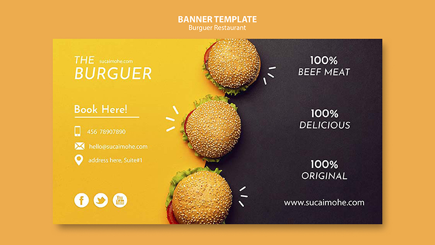 美味汉堡餐厅海报设计PSD源文件delicious-burger-restaurant-banner-template