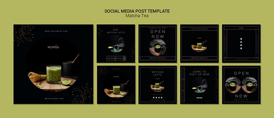 绿色抹茶饮品海报创意设计PSD源文件matcha-tea-social-media-post-template