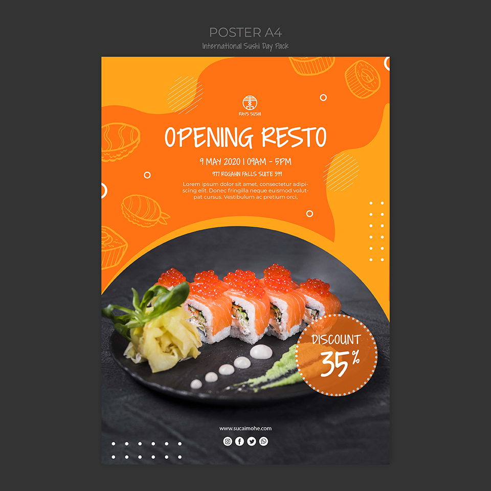 日料寿司海报创意设计PSD源文件poster-sushi-restaurant