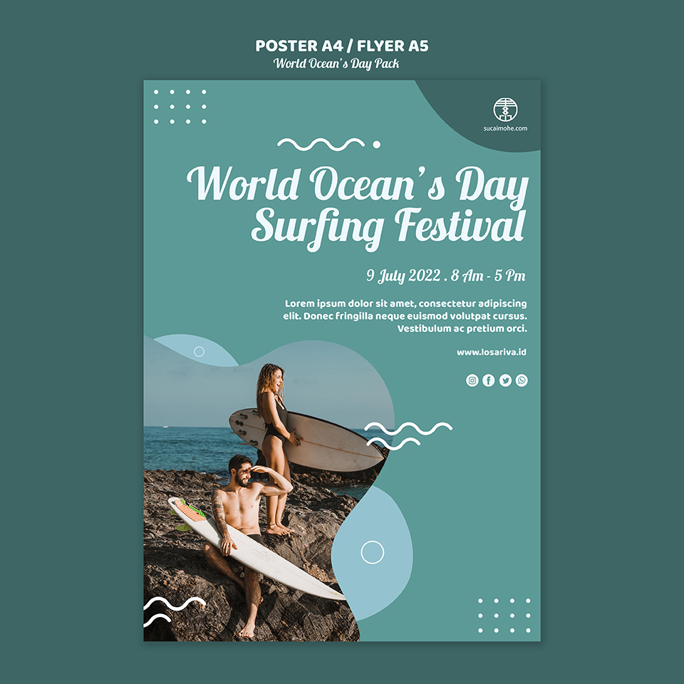 带有世界海洋日概念的传单模板flyer-template-with-world-oceans-day-concept