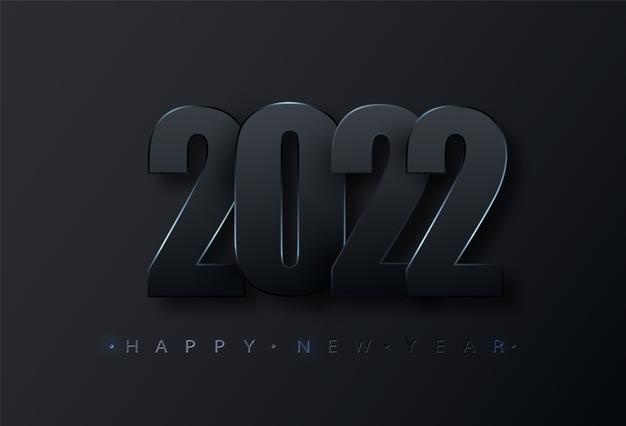 新年快乐 2022 年。黑纸号码。新年快乐横幅。深色矢量假日插画