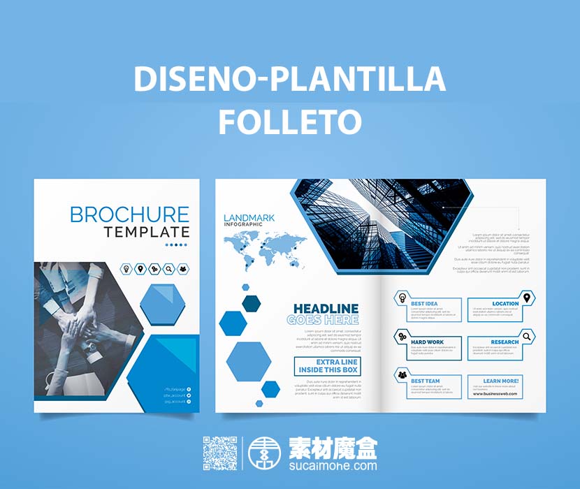 蓝色商务画册折页创意设计AI源文件diseno-plantilla-folleto