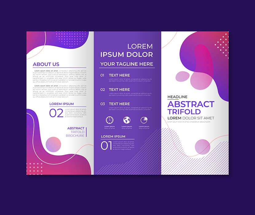 紫色时尚商务三折页设计AI源文件flat-abstract-trifold-brochure