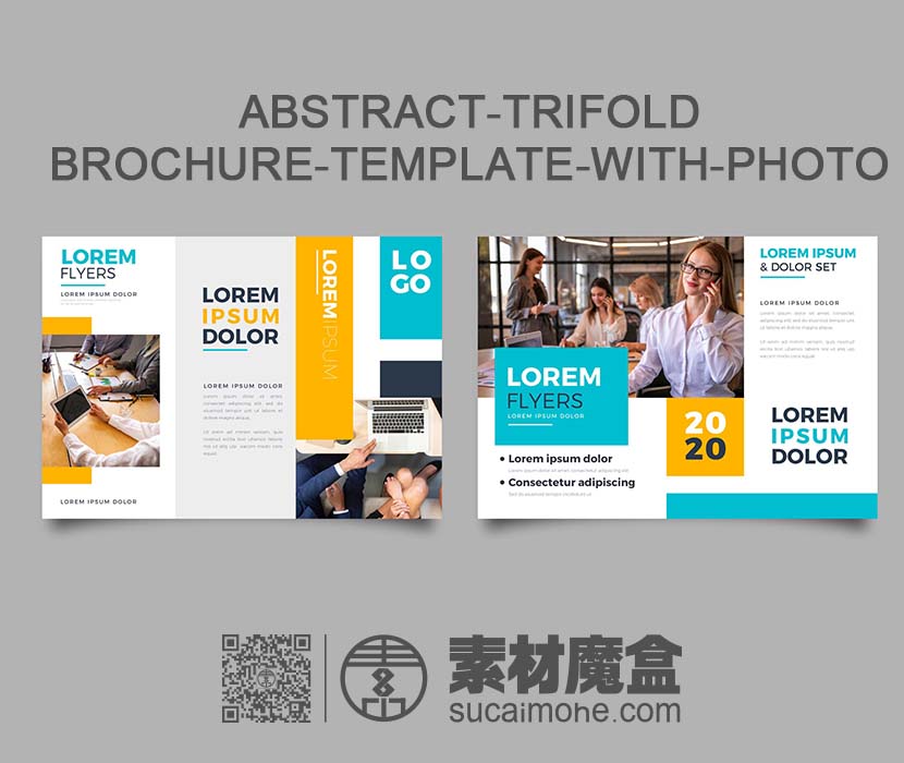 欧式商务办公宣传画册折页设计AI源文件abstract-trifold-brochure-template-with-photo