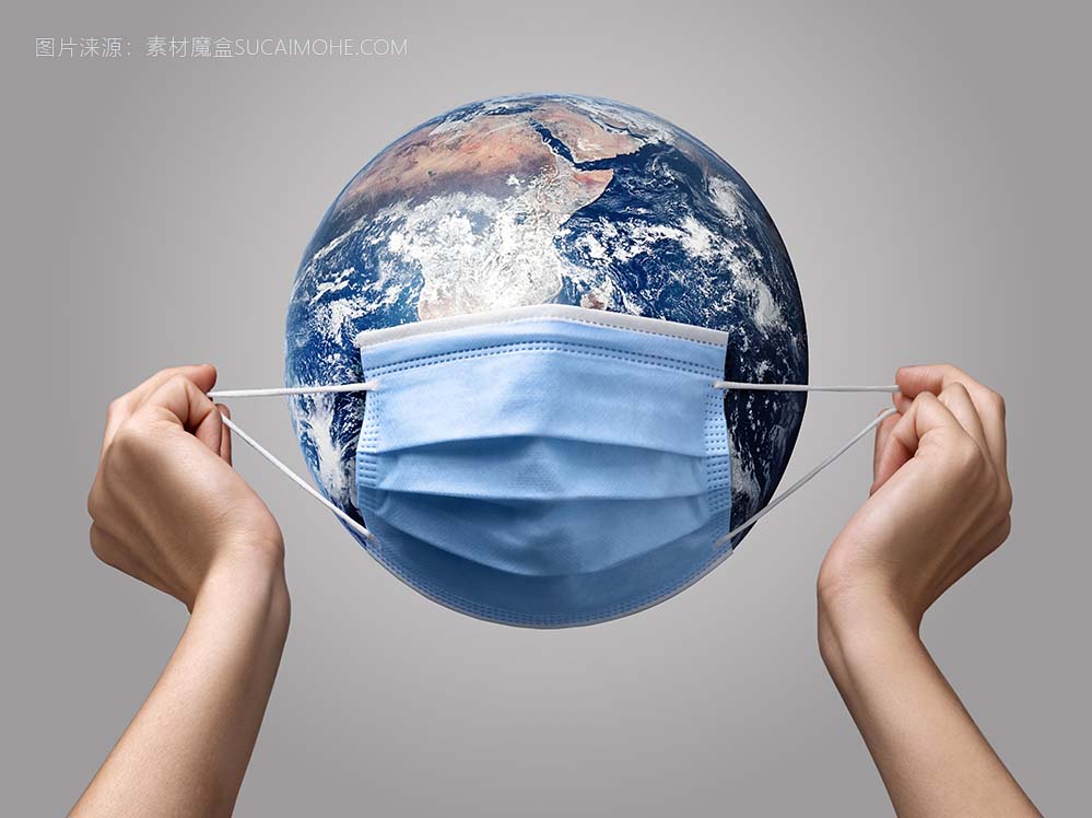 在地球上戴医用口罩的人照片