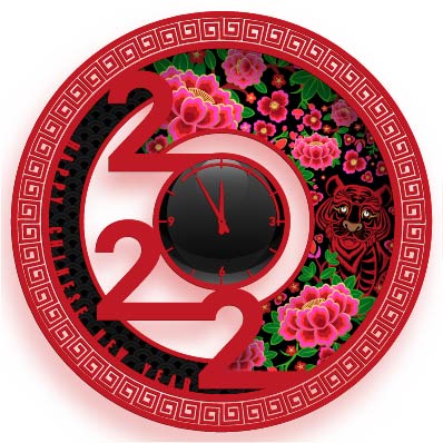 2022虎年春节新年圆形中国风创意设计时钟设计