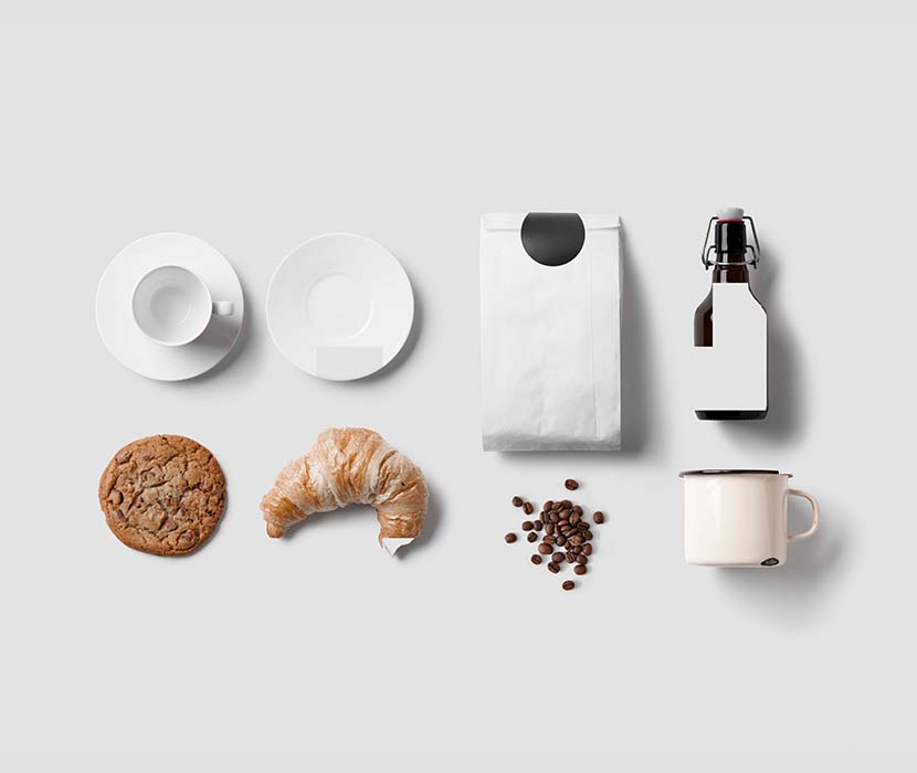 白色咖啡杯 牛角面包 咖啡豆包装 瓷缸 样机空白样机PSD源文件