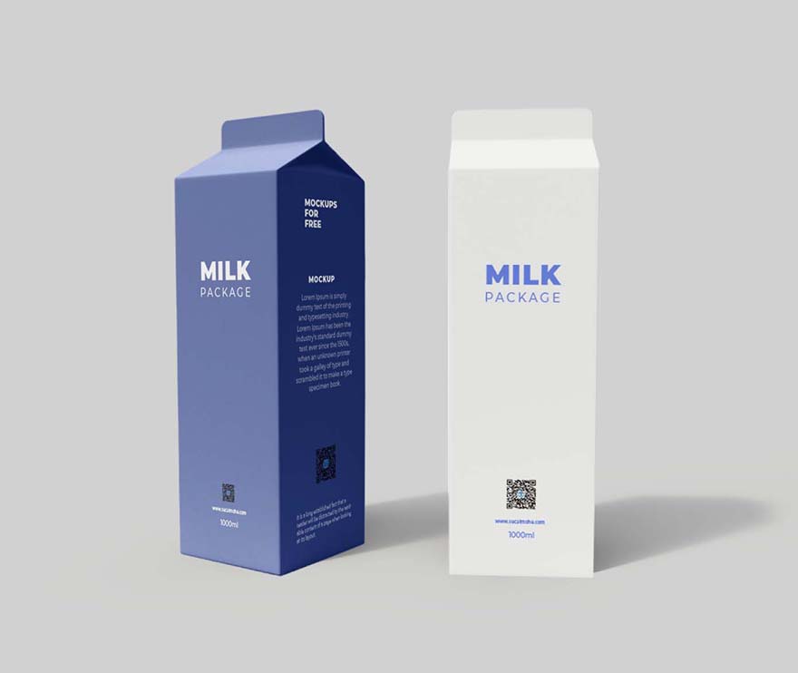 两个颜色两个角度牛奶纸质盒样机PSD源文件Milk_Package_Mockups