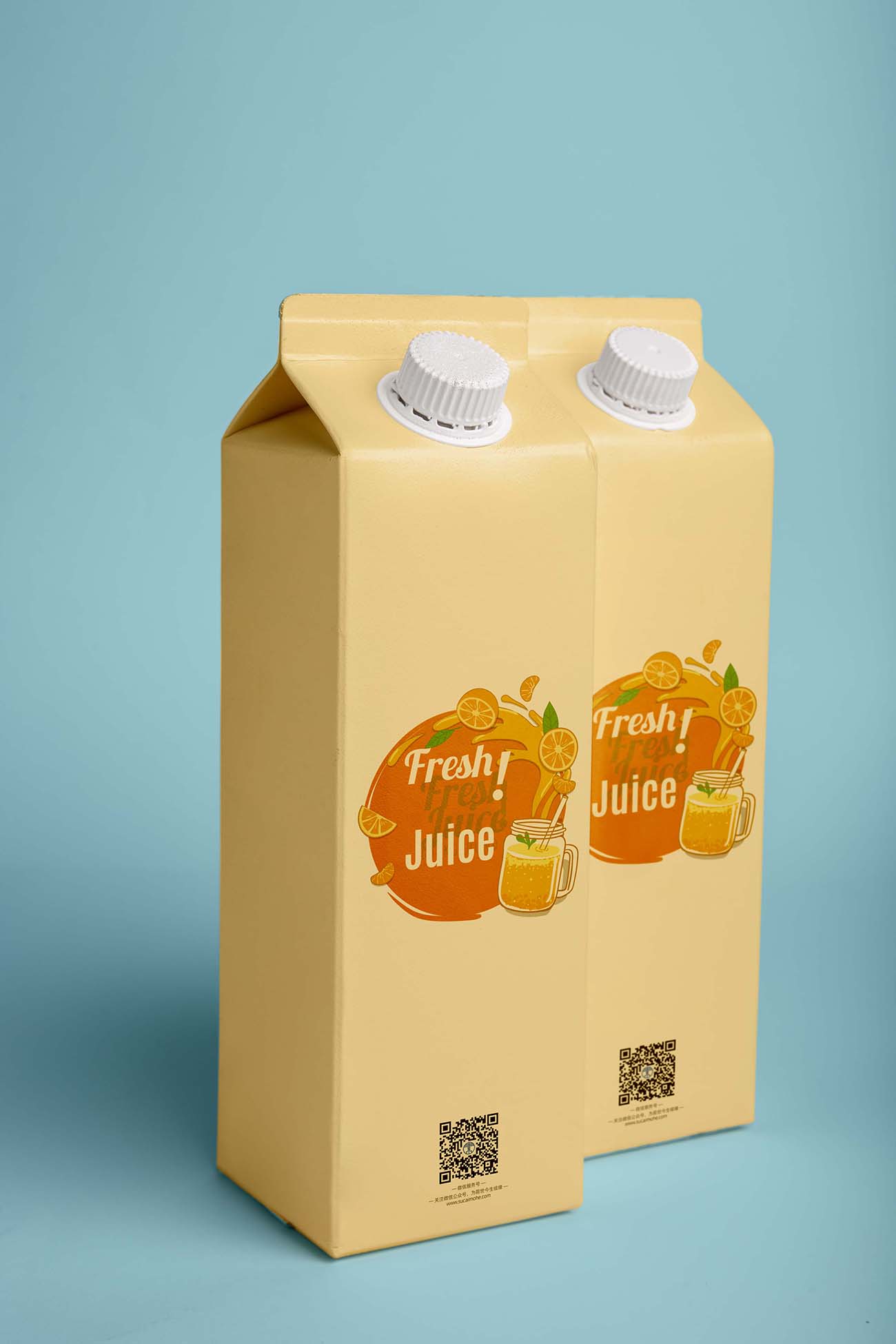 两个果汁纸盒前视图样机Psd源文件front-view-two-juice-cartons