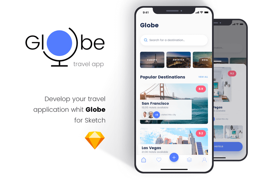 Globe Travel app 全球旅游旅行应用界面包UI设计sketch源文件