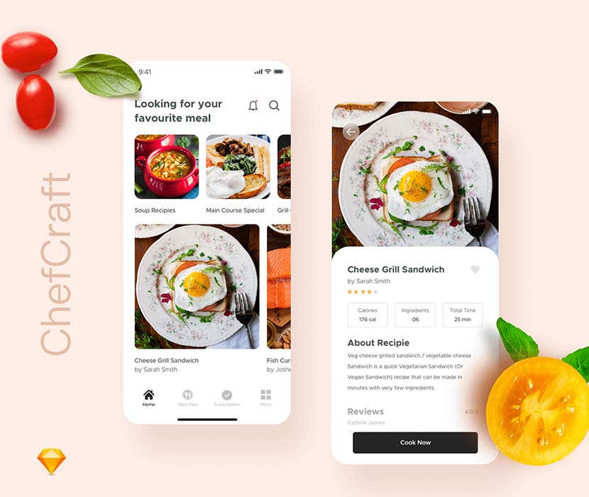 Recipe App UI - ChefCraft美食分享教程应用程序sketch源文件