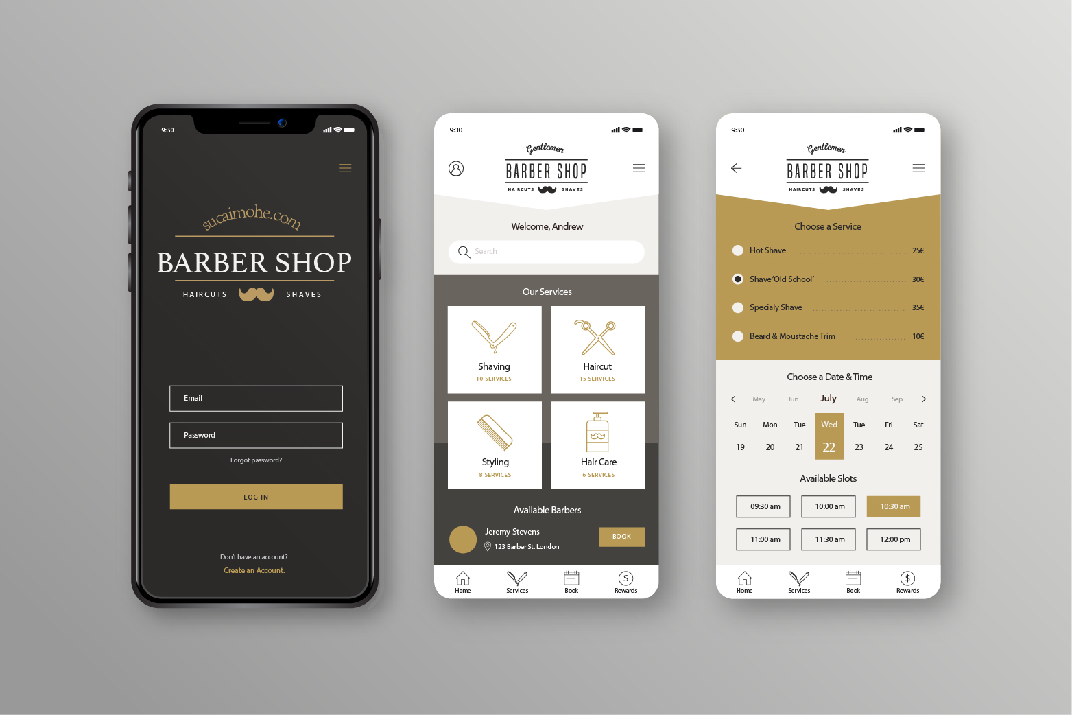 理发店预订应用程序UI软件APP设计AI/EPS源文件barber-shop-booking-app