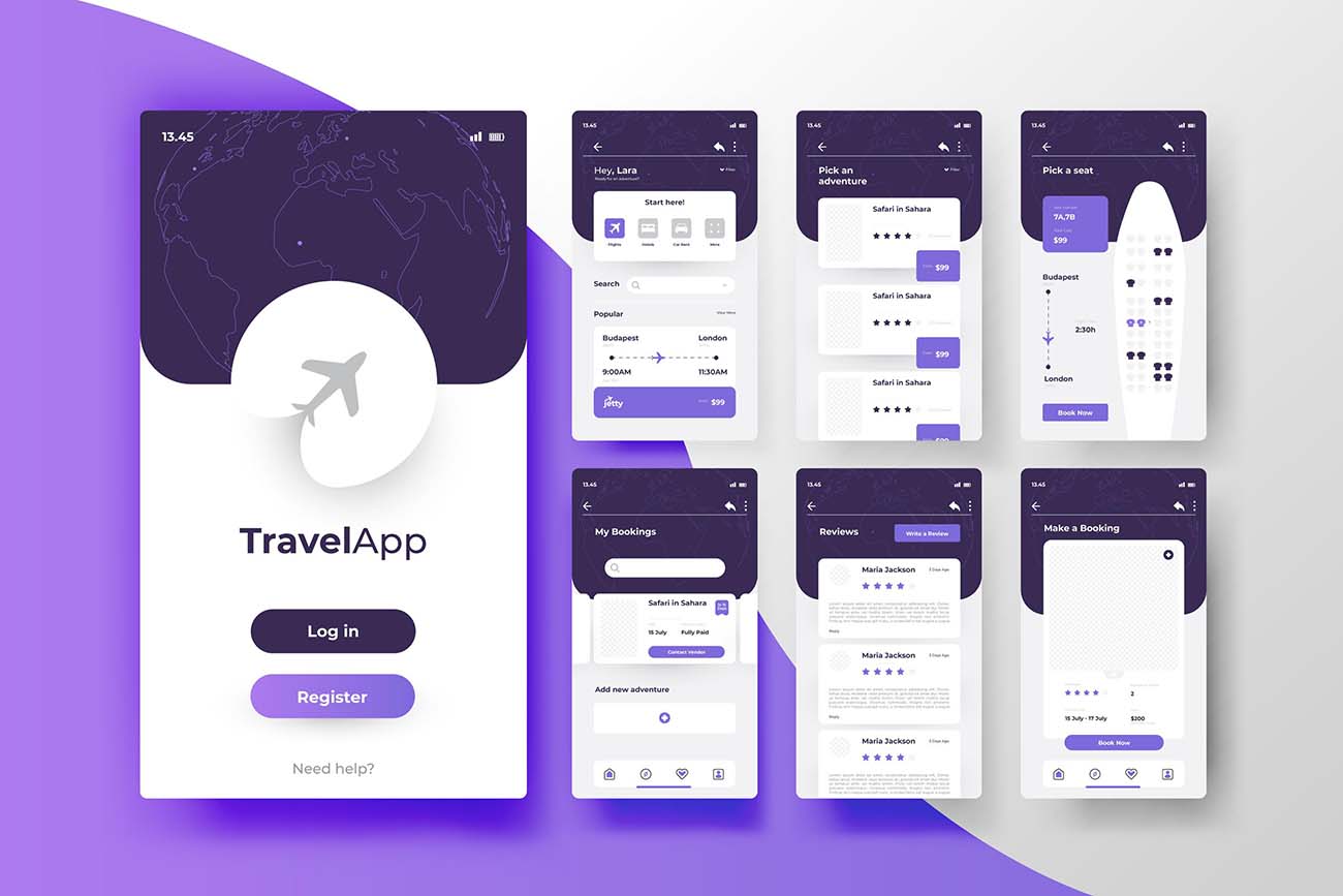 旅游预订应用程序概念AI/eps矢量源文件travel-booking-app-concept