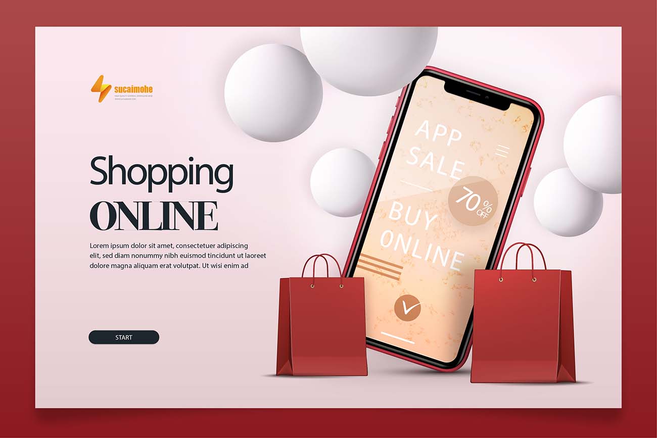 电商现实购物在线登陆页面矢量realistic-shopping-online-landing-page