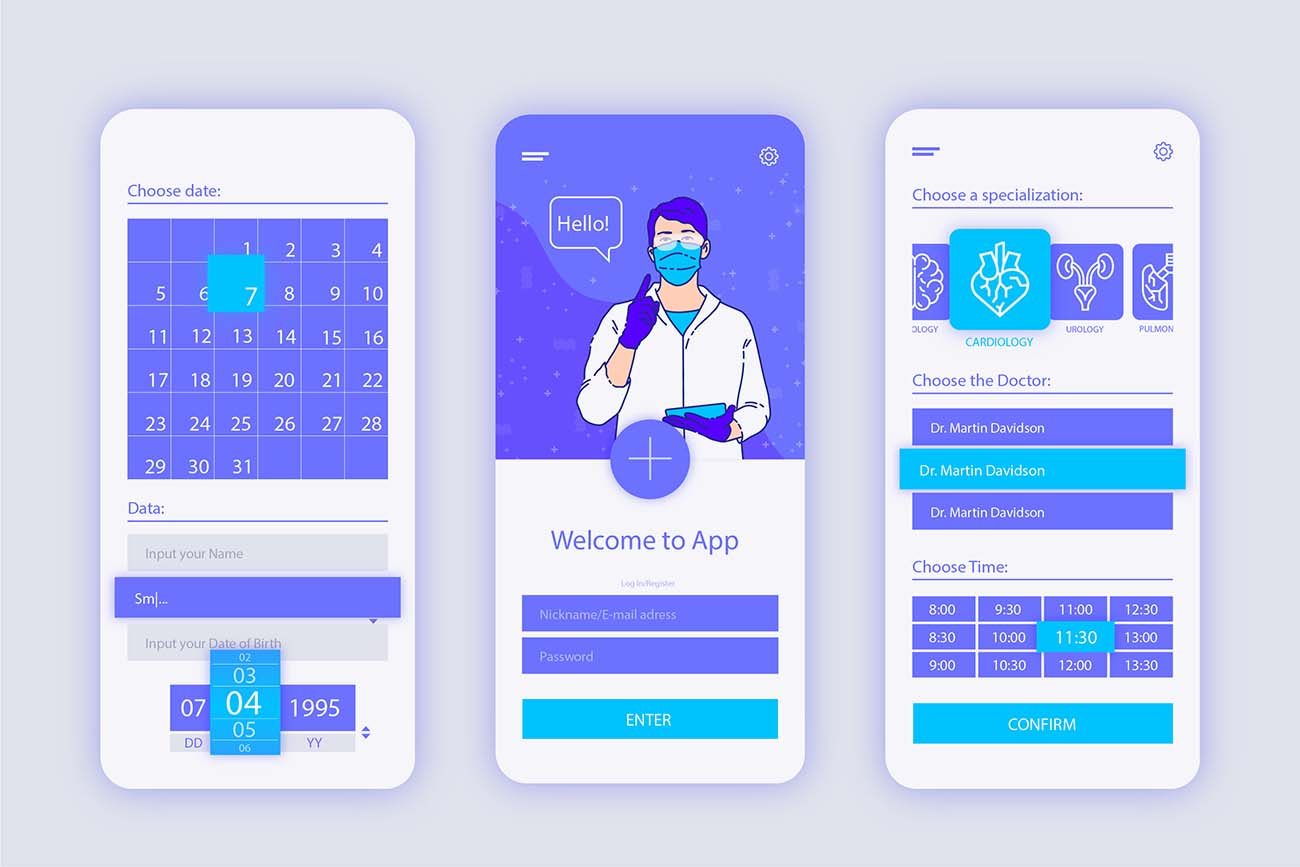 医疗预订APP应用UI界面设计程序矢量源文件medical-booking-app