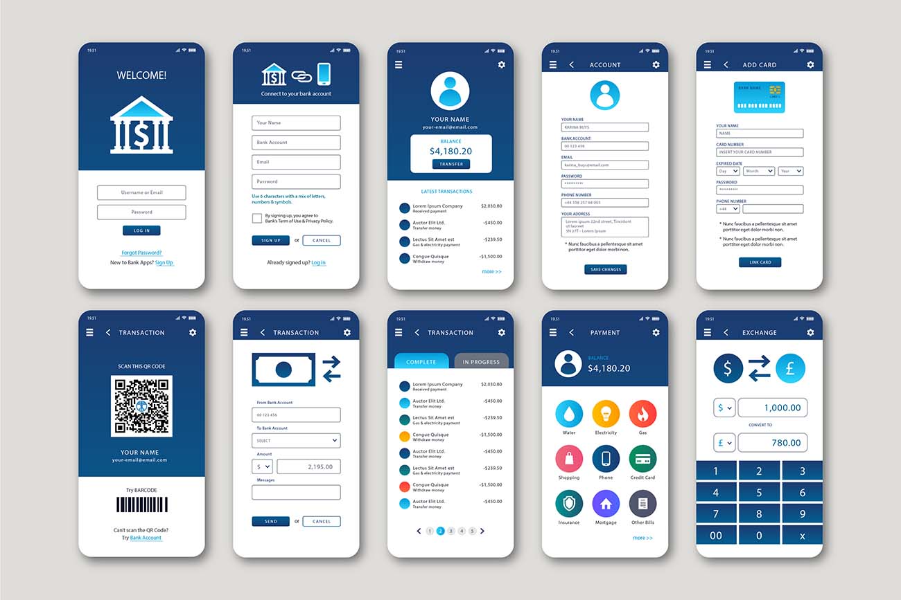银行应用程序APP界面UI设计矢量源文件banking-app-interface