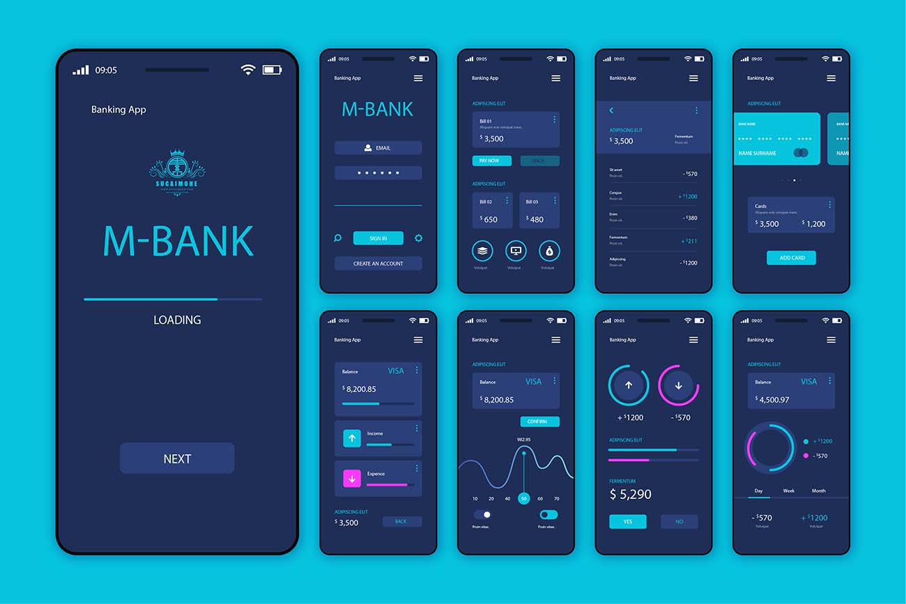 银行应用APP程序UI界面矢量源文件-banking-app-interface