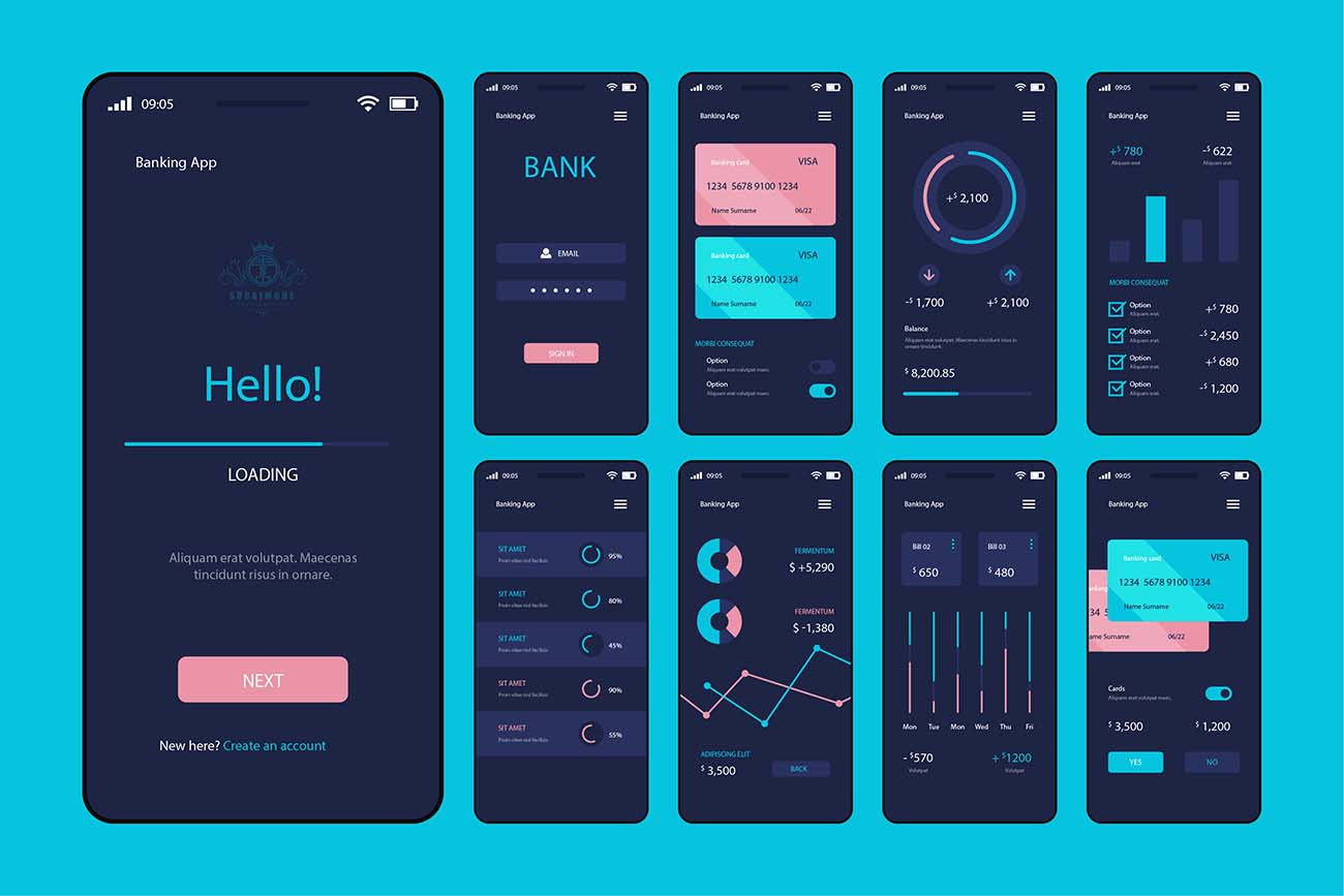 银行应用程序界面UI矢量源文件banking-app-interface