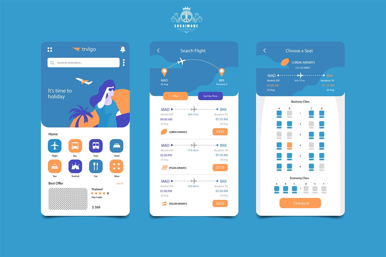 飞机票预定旅行APP软件应用UI界面设计源文件travel-booking-app-screens