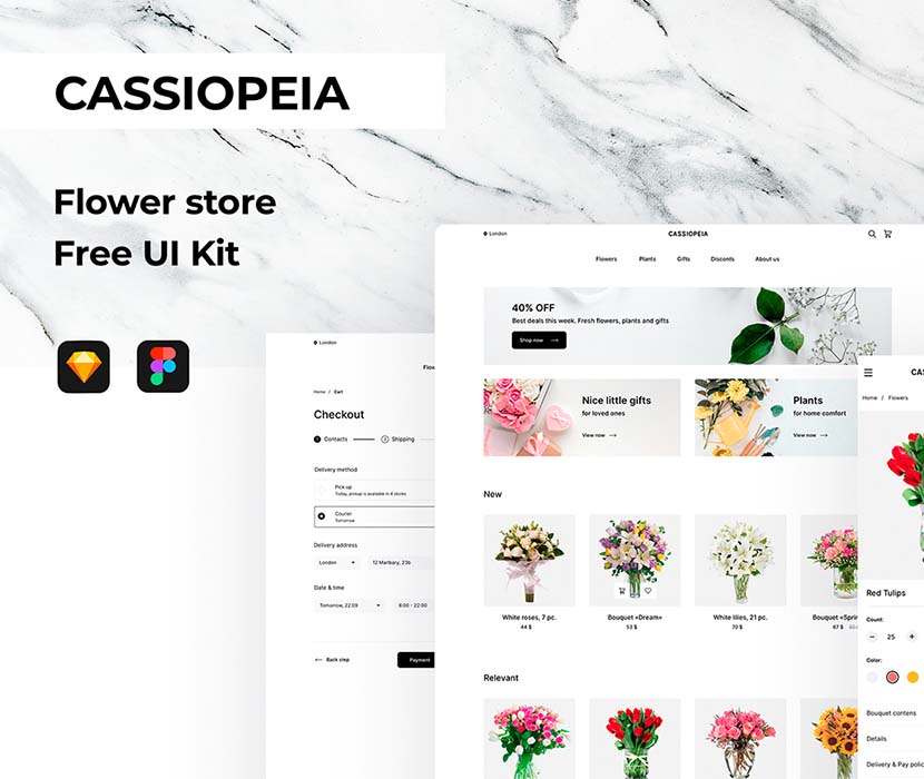 鲜花商店应用洁面UI设计源文件Flower Store UI Kit – Cassiopeia