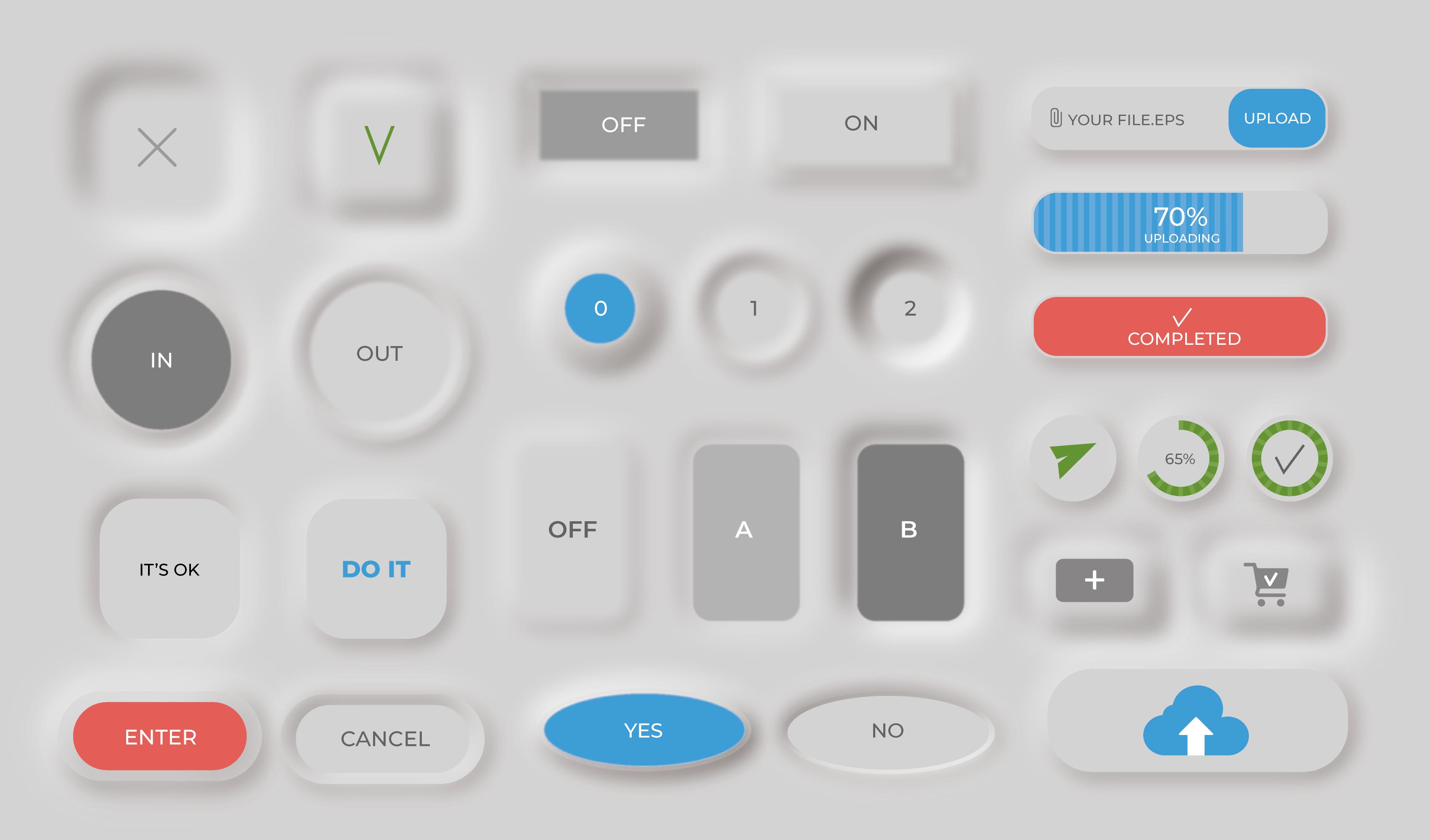 新拟态按钮UI元素eps源文件collection-neumorphic-buttons
