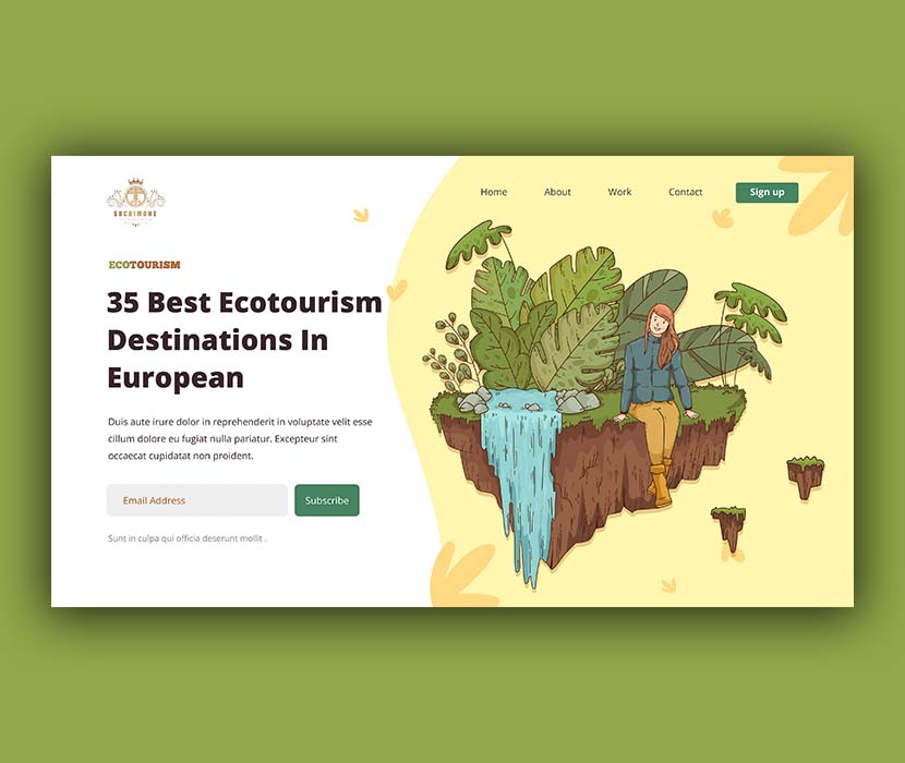 生态旅游概念网站首页banner登陆页模板eco-tourism-concept-landing-page-template