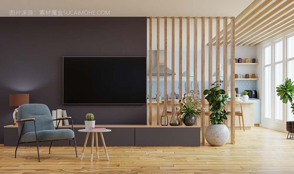 有家具的现代内部空间-3d渲染照片