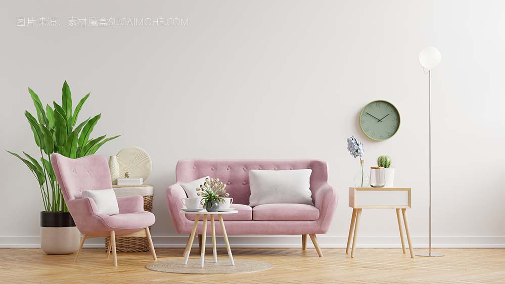 客厅的墙上明亮的色调与沙发和白墙灯照片