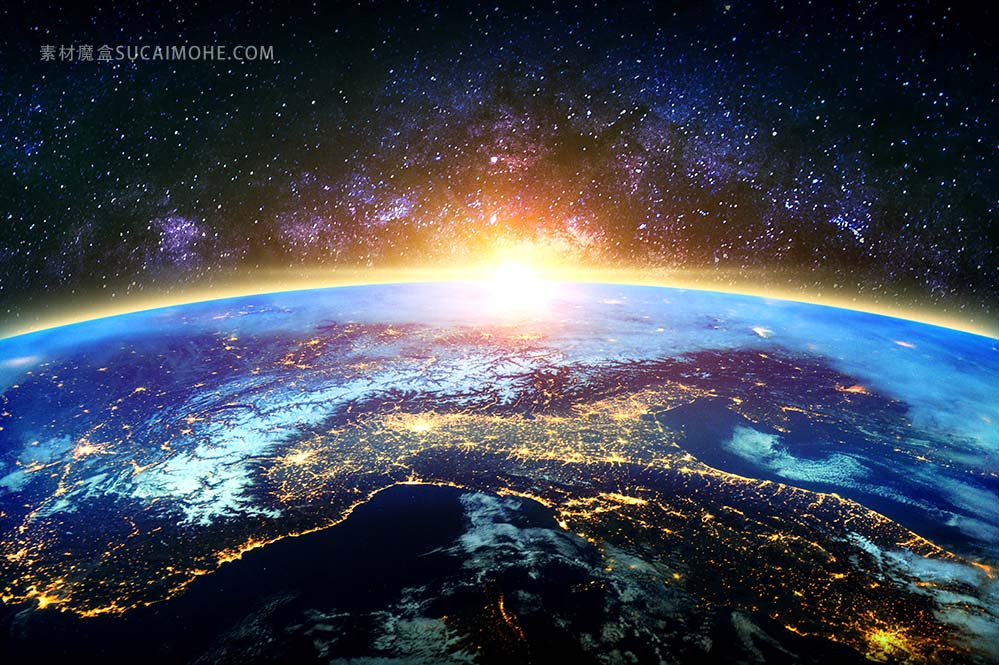 地球和银河系。美国航空航天局提供的这张图片的元素