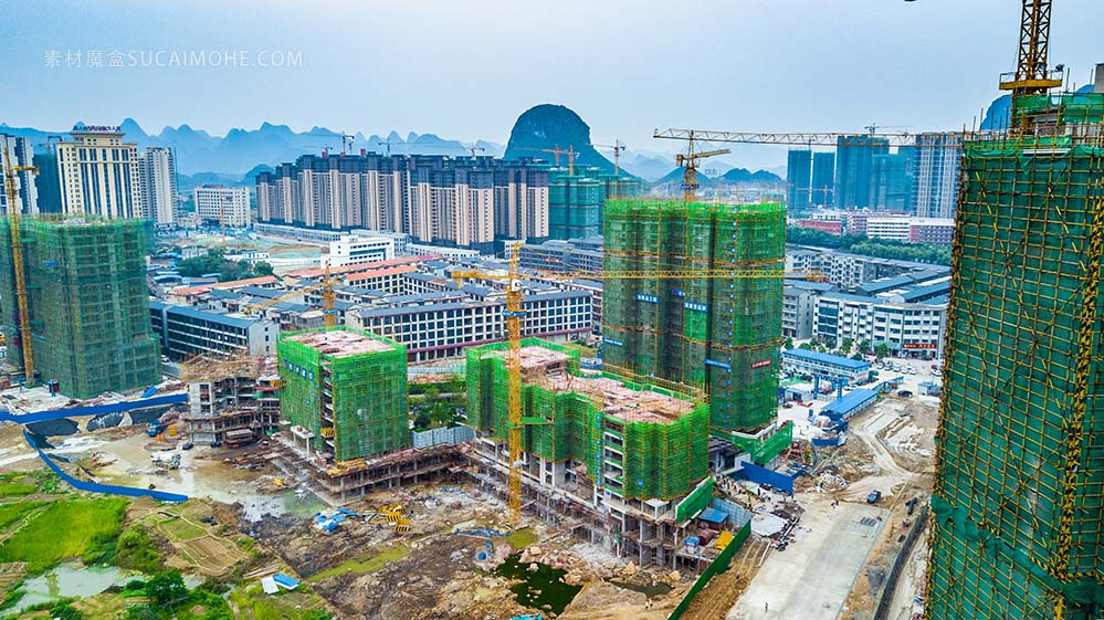 航拍桂林临桂开发区房地产建筑工地