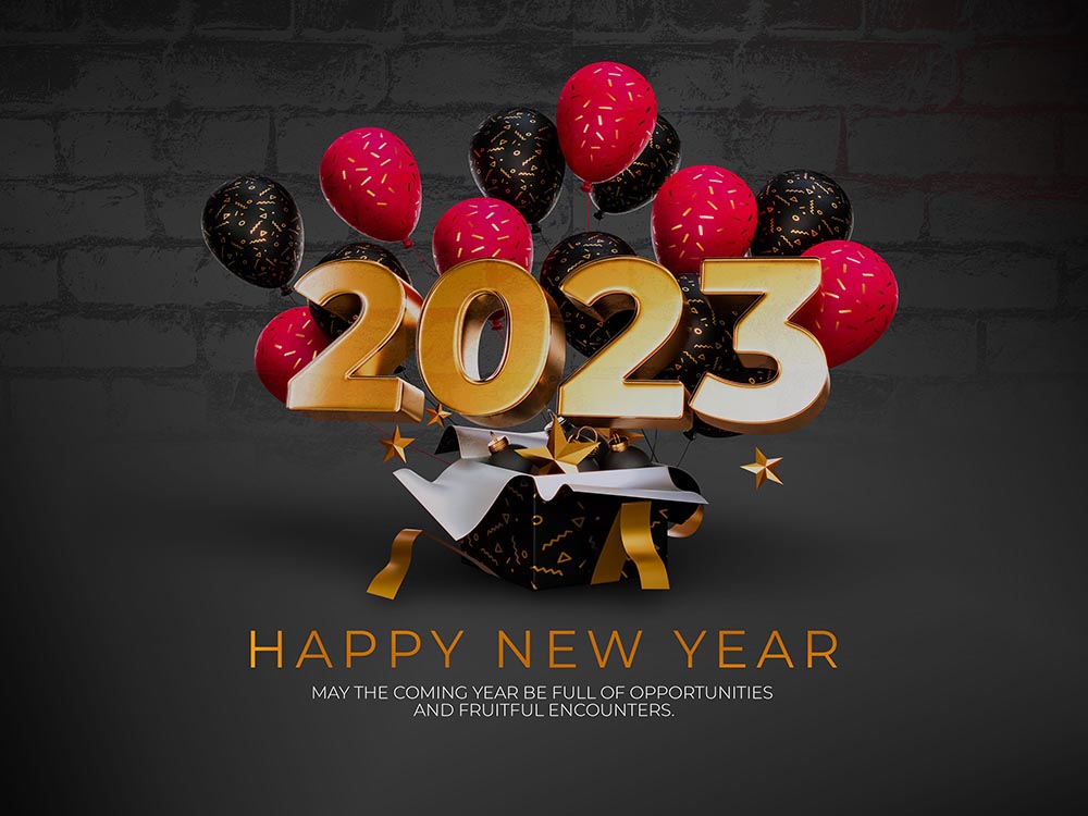 2023年新年快乐-金色-文字效果-3d渲染-隔离