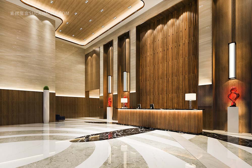 豪华酒店接待大厅和高高的休息室餐厅