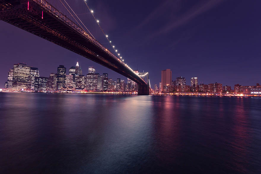 纽约城 布鲁克林大桥 夜 天际线 纽约 美国 城市 镇 摩天大楼 高上涨 现代 曼哈顿