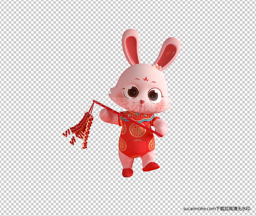 兔年3D红色喜庆可爱卡通兔子