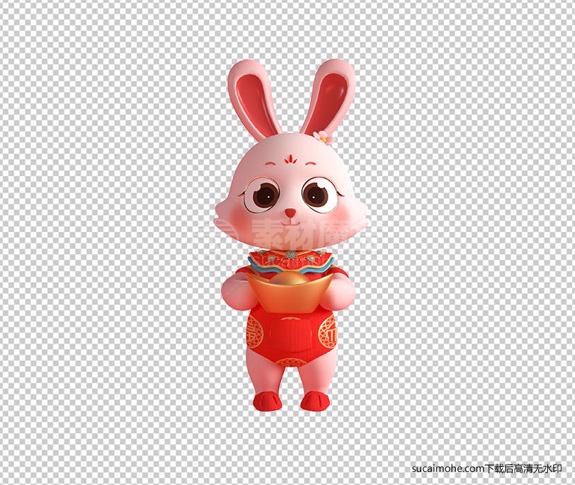 兔年3D红色喜庆可爱卡通兔子3