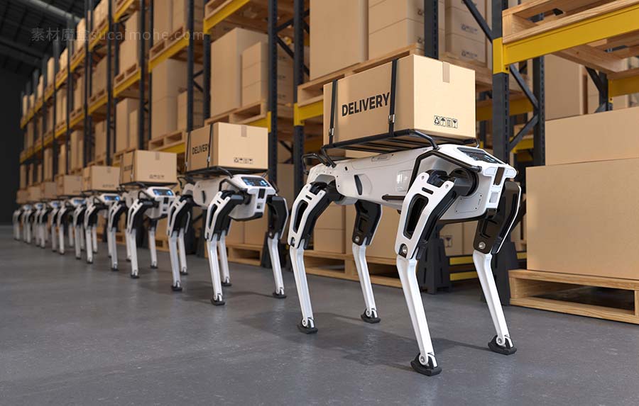 机器人送货狗工厂概念机器人送货狗