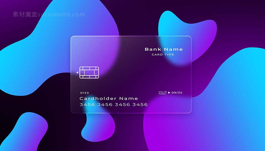 一张紫色和蓝色卡片，卡片上写着银行名称