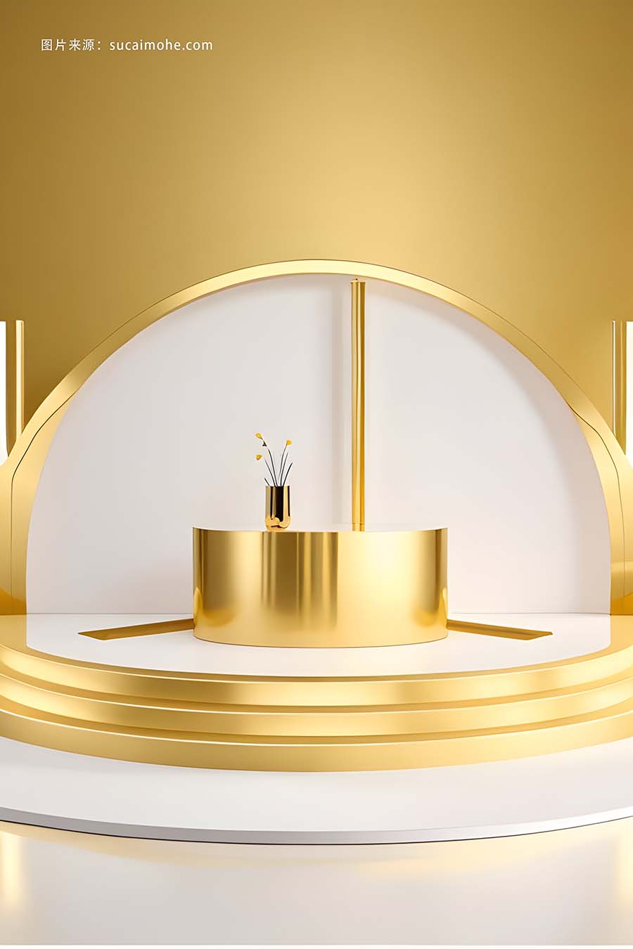 抽象场景背景豪华裙楼背景黄金产品展示实物模型