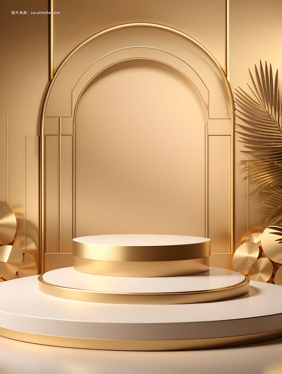 抽象场景背景豪华裙楼背景黄金产品展示实物模型
