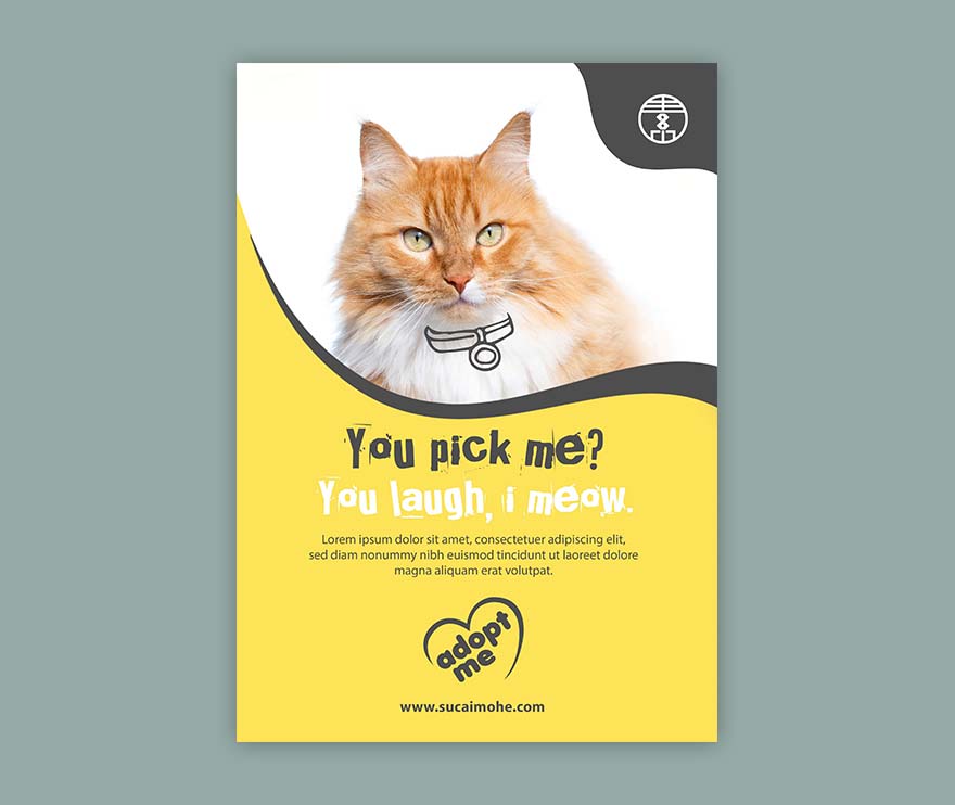 宠物猫宣传海报单页创意设计PSD源文件adopt-cat-flyer-template