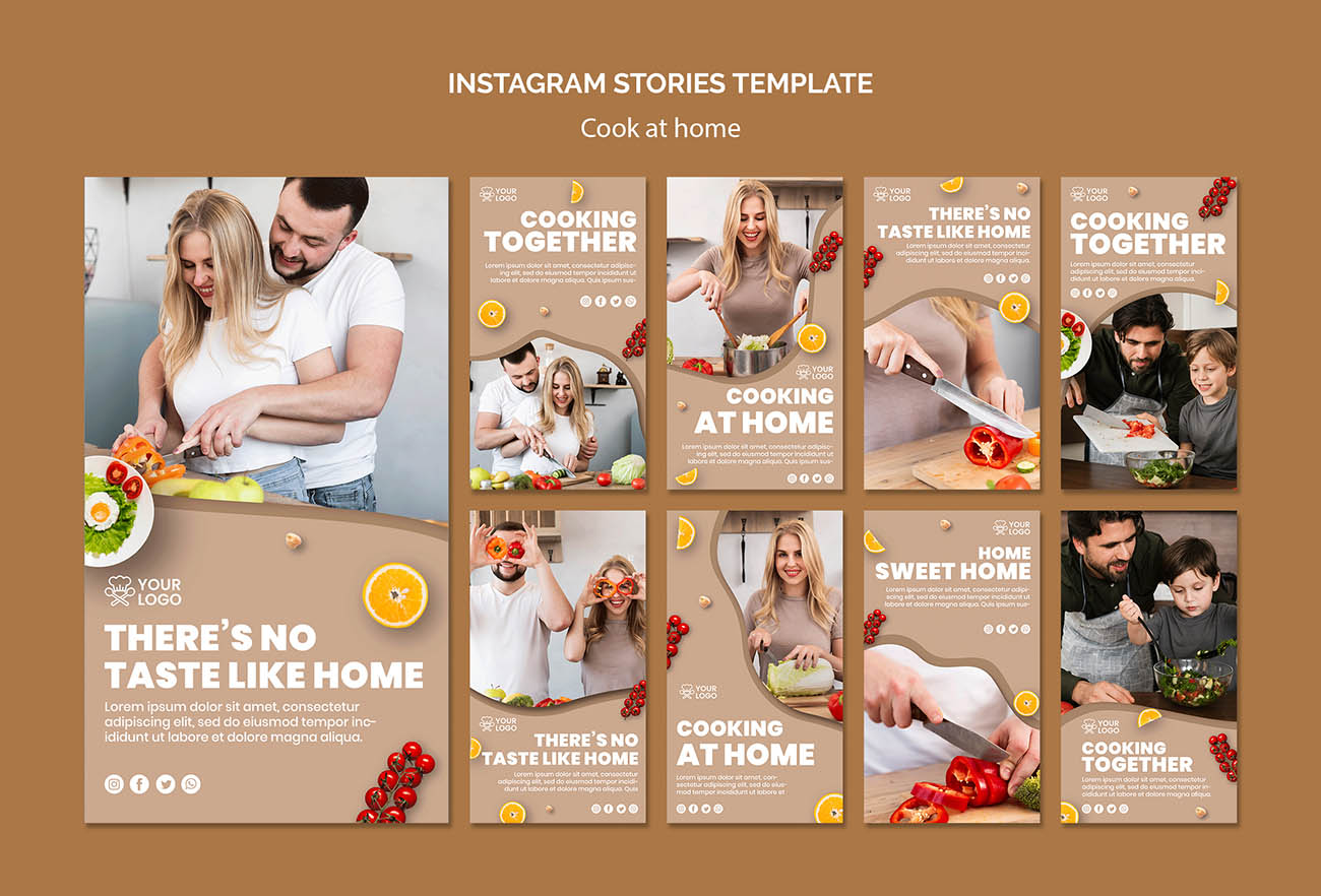 家庭情侣夫妻做饭饭/厨具展示单页海报设计PSD源文件instagram-stories-template-with-cooking
